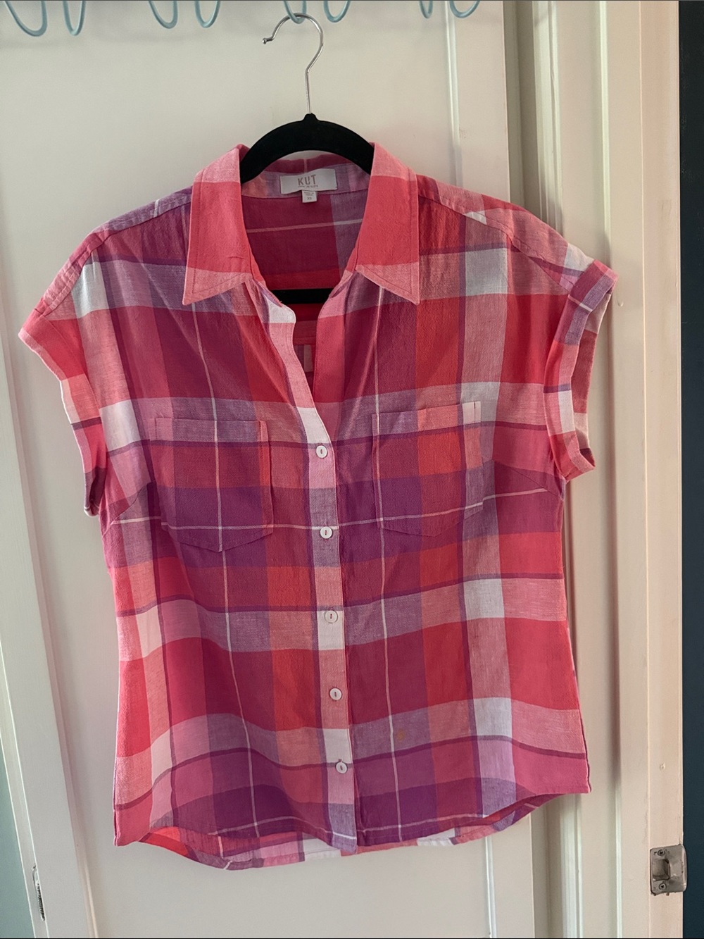KUT from the Kloth Pink Plaid Button-Up